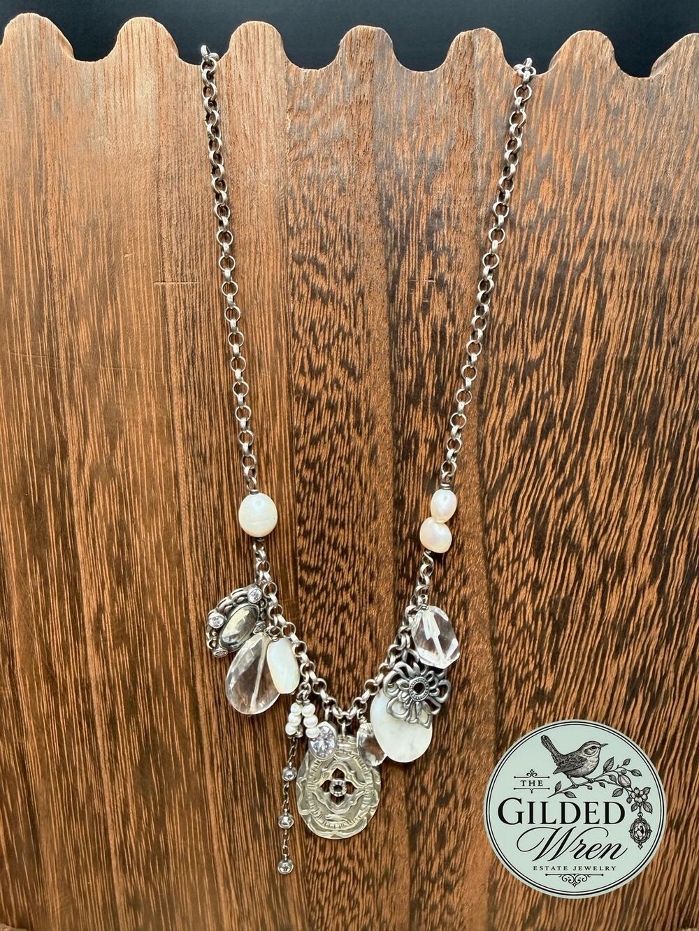 Silpada Enchanted Necklace N2805 Sterling Silver Pearl MOP CZ Glass 18”